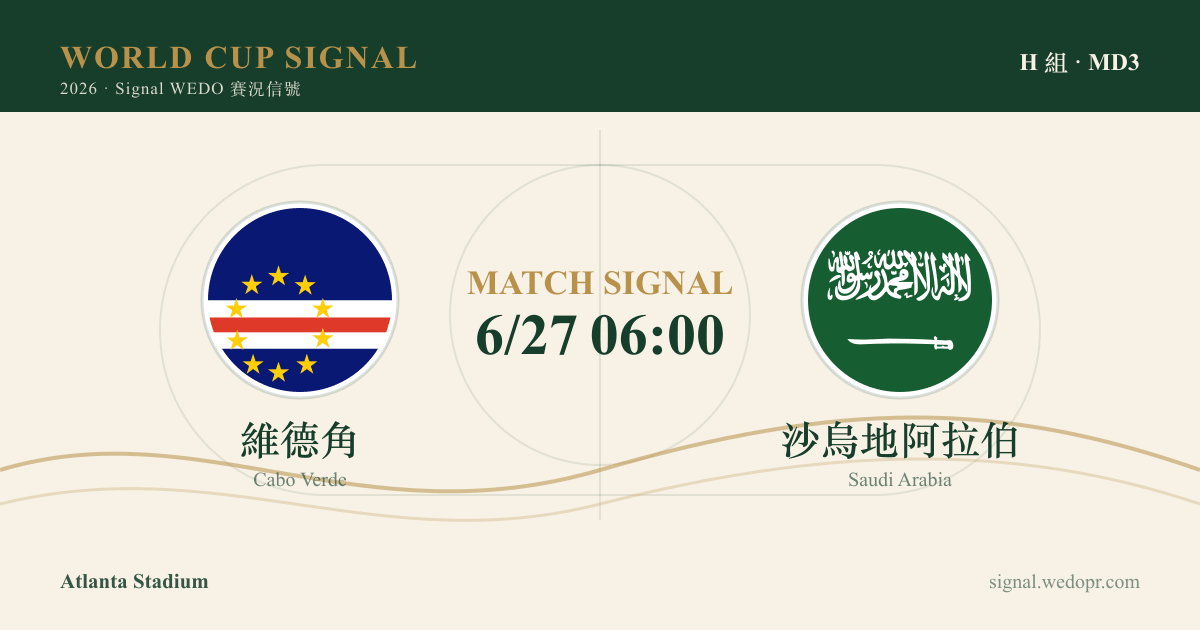 維德角 0:0 沙烏地|2026 世足賽 小組賽賽況